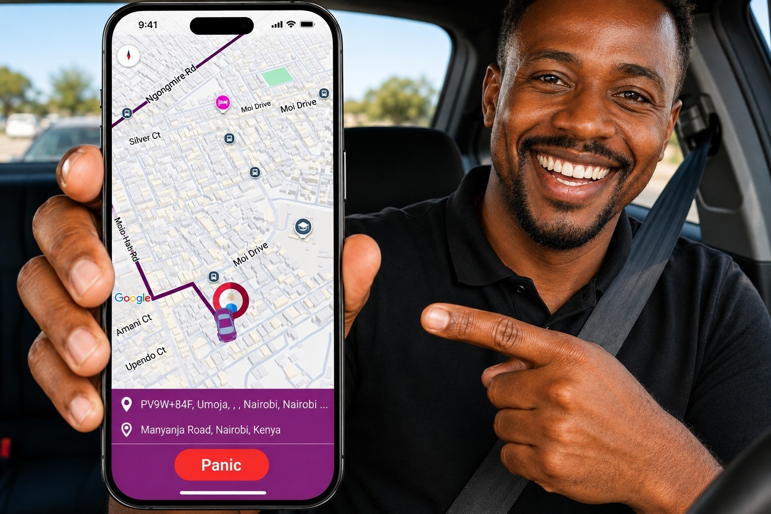 Maxie Taxie safety — panic button and live monitoring